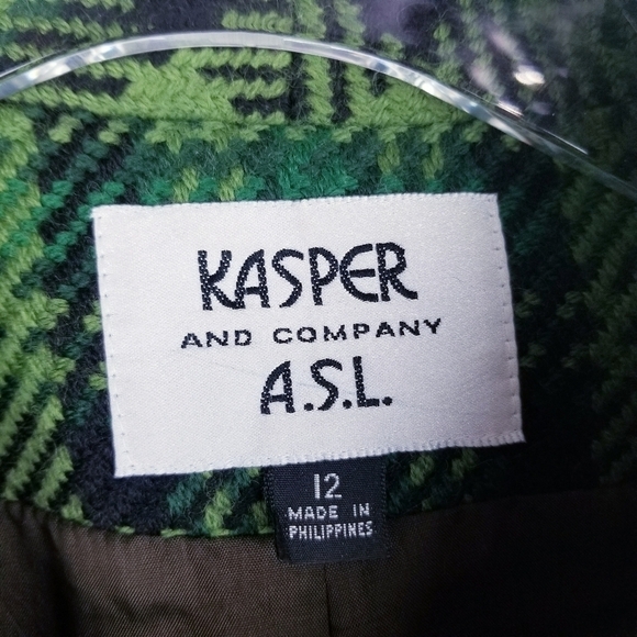 Vintage Kasper and Company A.S.L. Green Plaid Wool Blazer - Picture 3 of 7